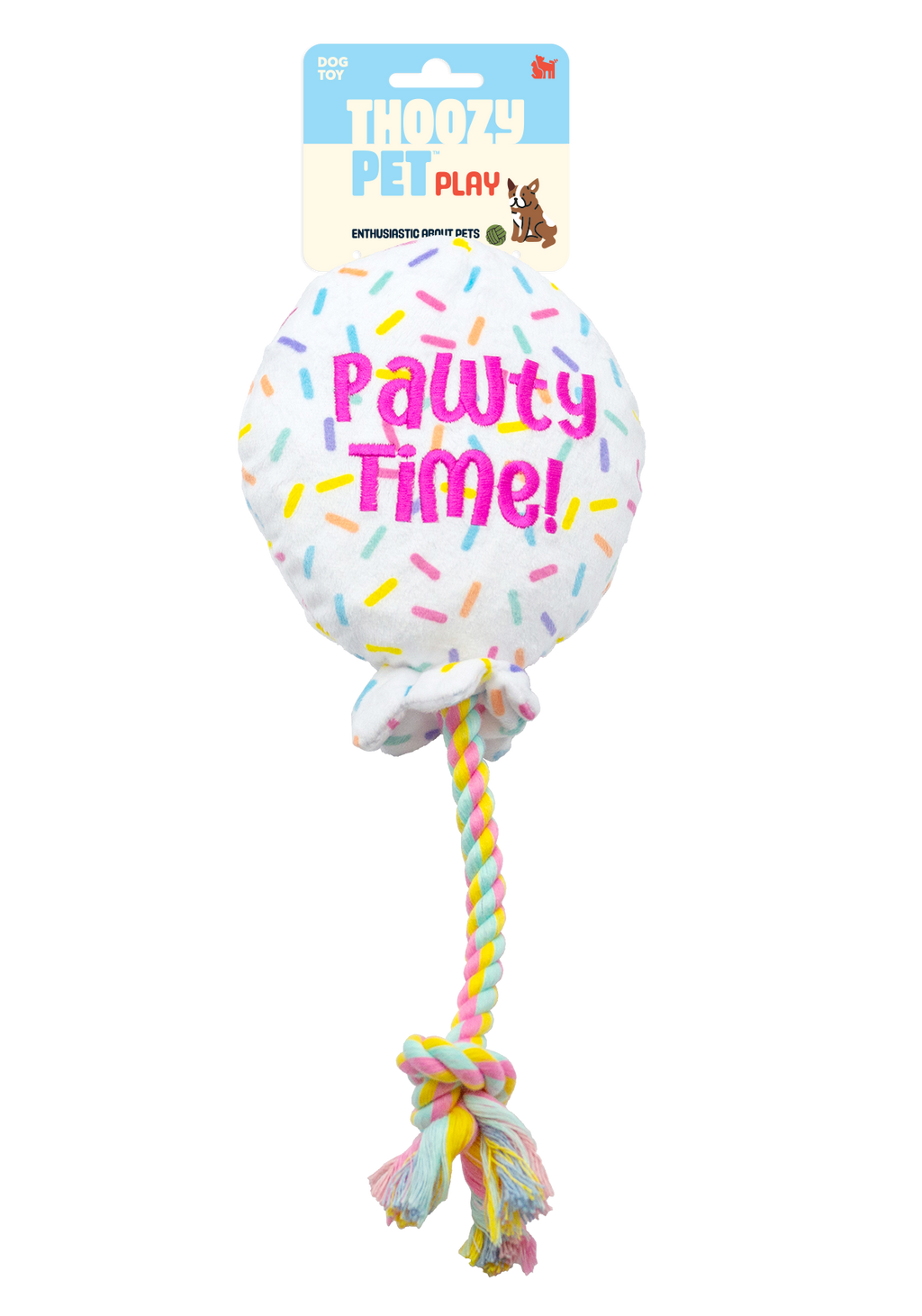 ThoozyPet Birthday Balloon Plush Dog Toy with Rope 7"