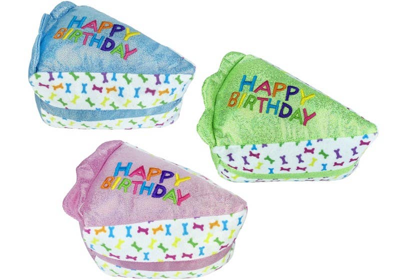Multipet Birthday Cake Slice Plush Dog Toy Assrt. Colors 6"