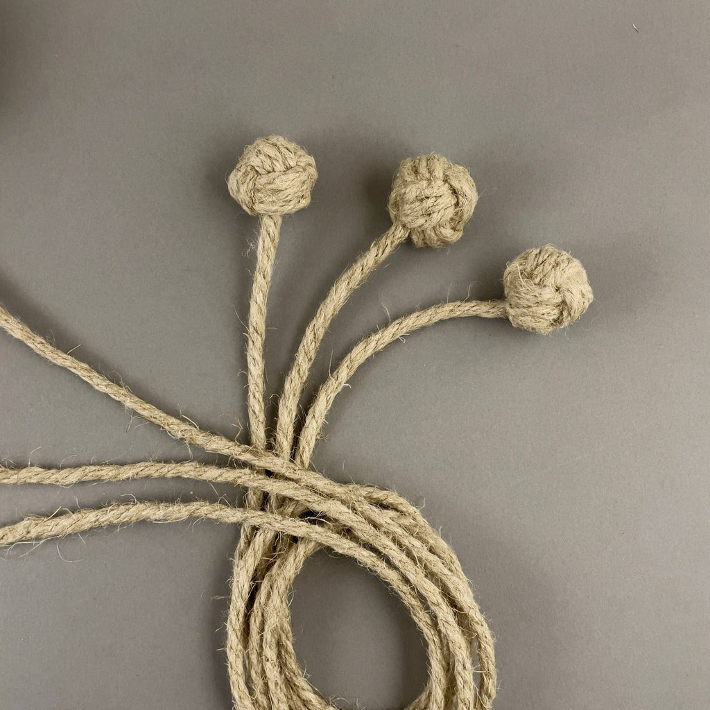 Handmade Rabbit Fur Ball Cat Toy with Organic Hemp Rope