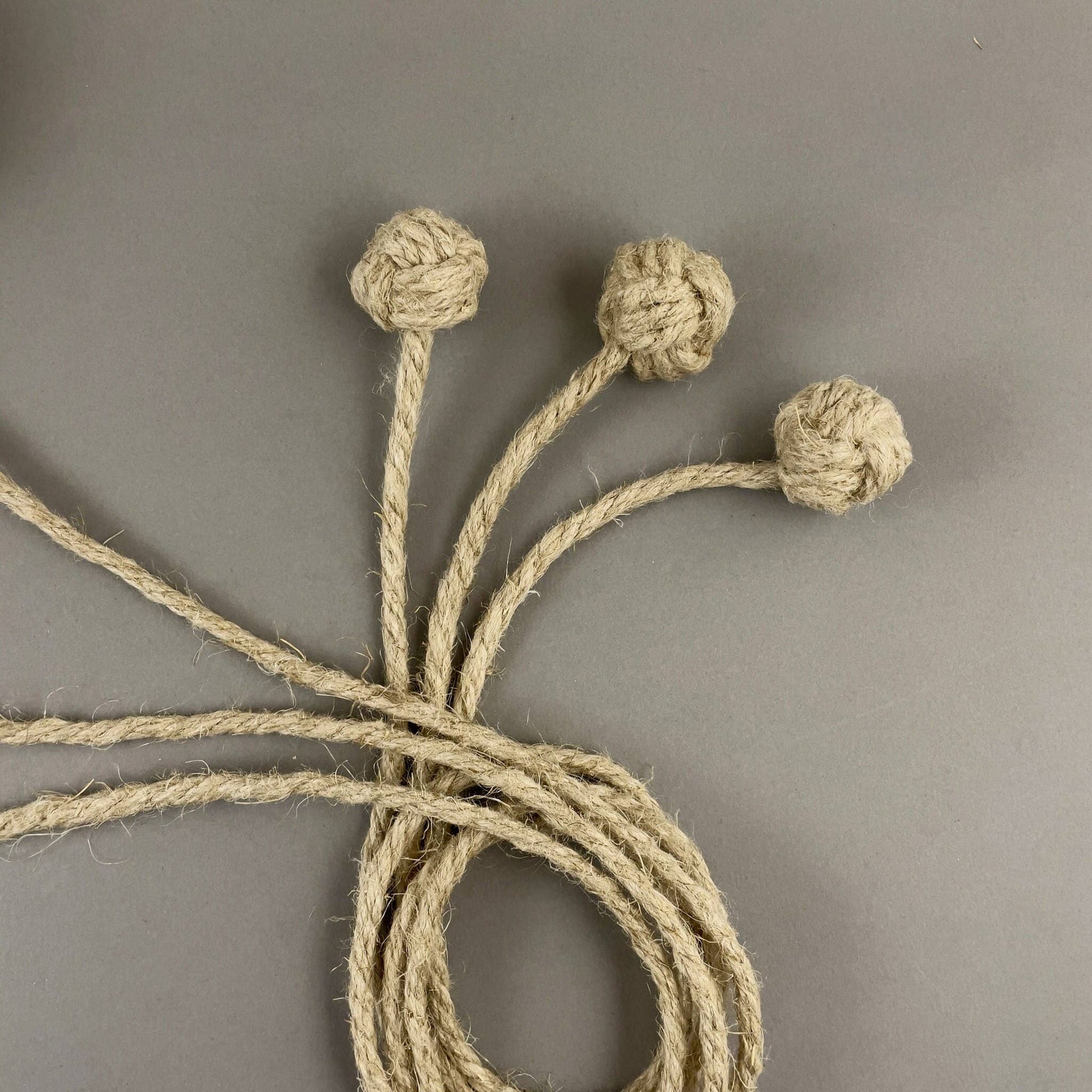 Handmade Rabbit Fur Ball Cat Toy with Organic Hemp Rope